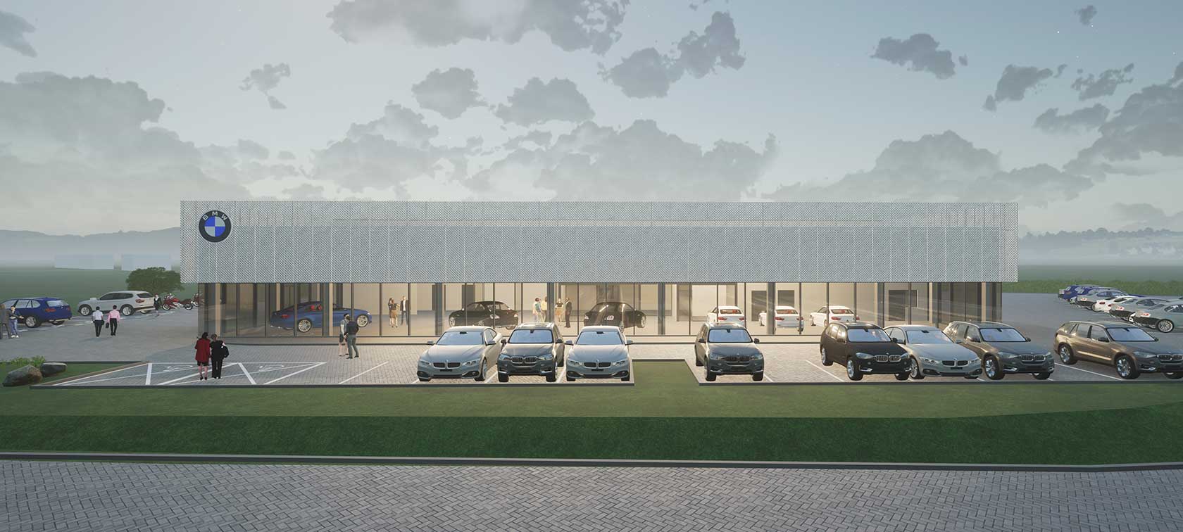 Wizualizacja nowego salonu BMW Bońkowscy w Starych Bielicach pod Koszalinem – otwarcie III kwartał 2026.