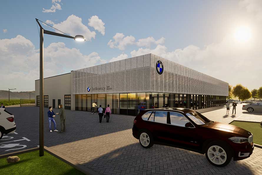 Wizualizacja nowego salonu BMW Bońkowscy w Starych Bielicach pod Koszalinem – otwarcie III kwartał 2026.
